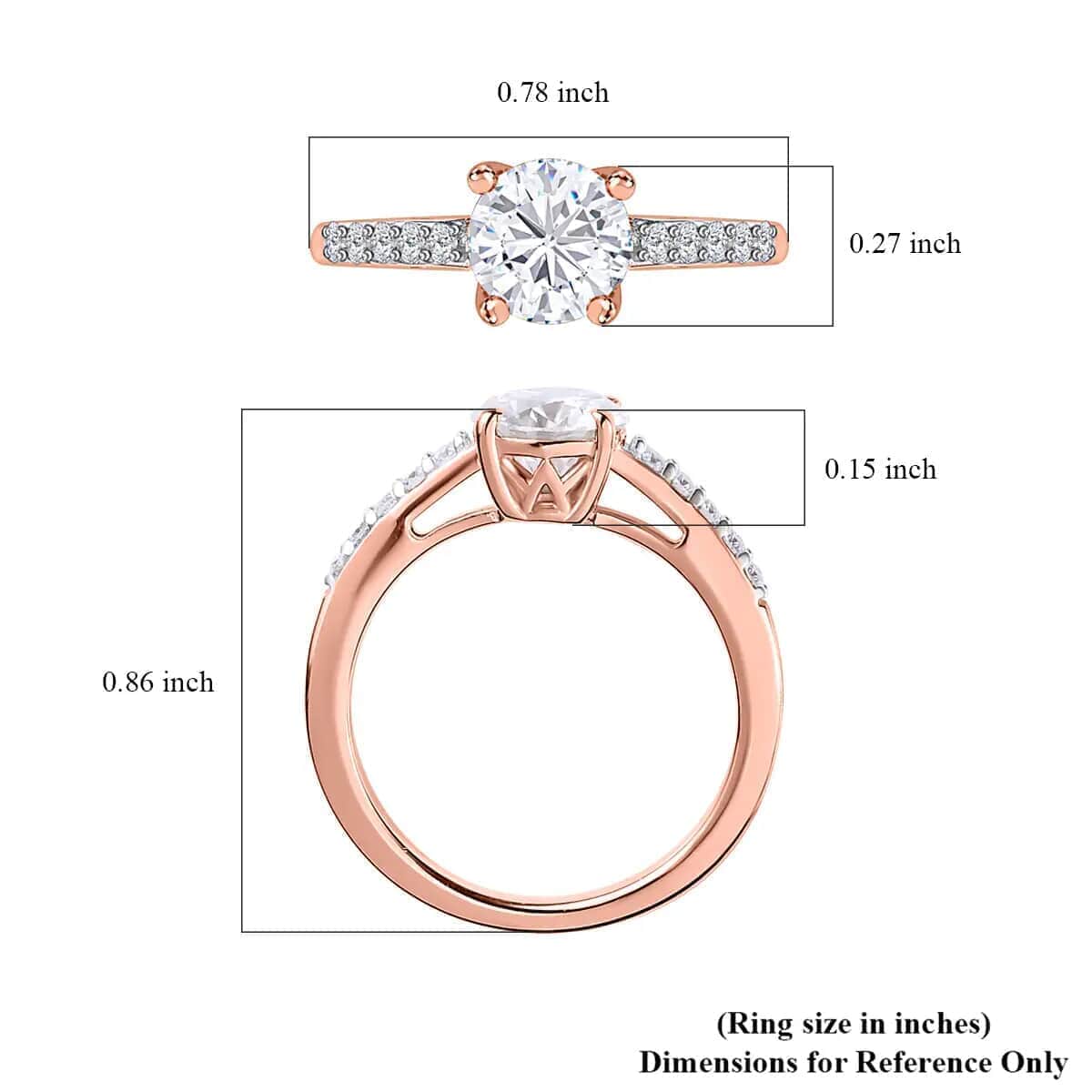 Moissanite 2.00 ctw Stud Earrings and Ring (Size 5.0) in Vermeil Rose Gold Over Sterling Silver image number 6