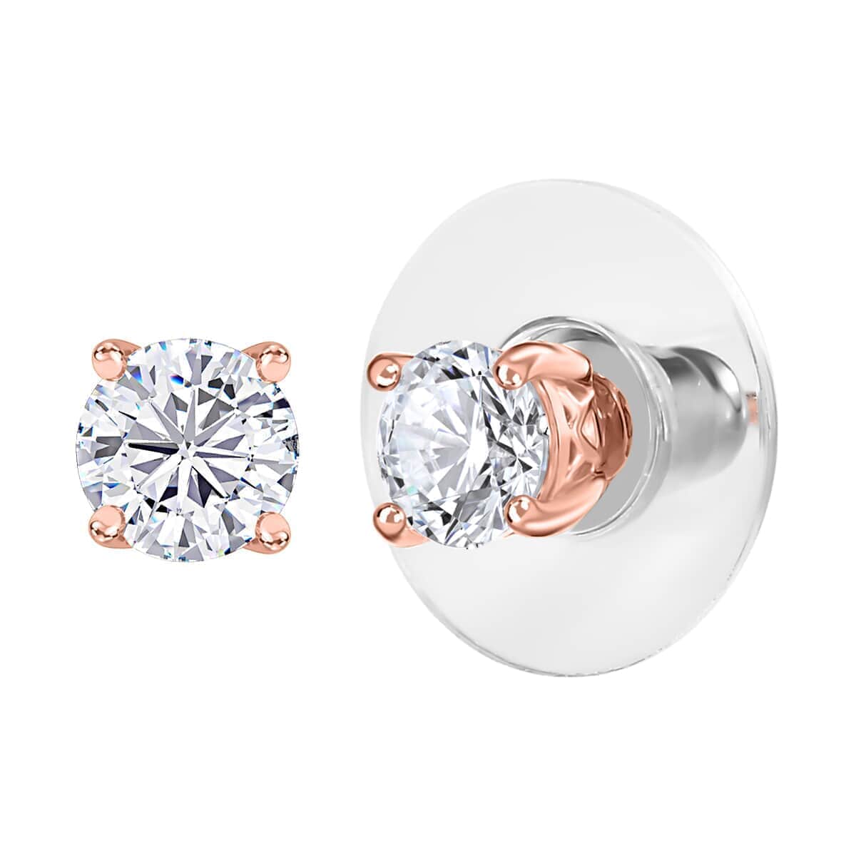 Moissanite 2.00 ctw Stud Earrings and Ring (Size 5.0) in Vermeil Rose Gold Over Sterling Silver image number 7