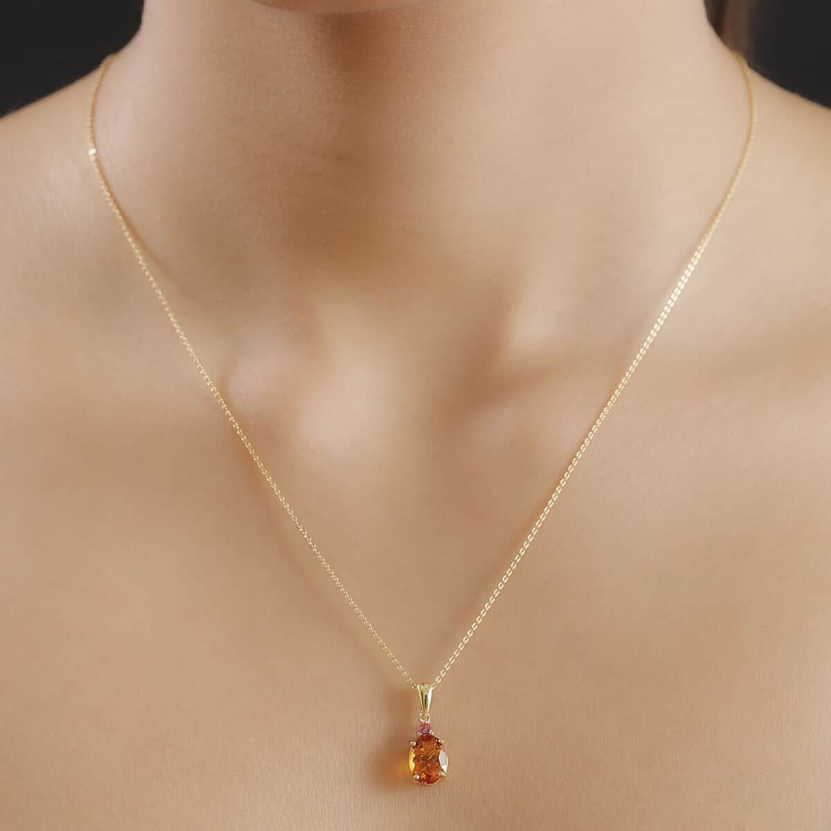 Santa Ana Madeira Citrine and Ouro Fino Rubellite 1.80 ctw Pendant Necklace in 18K Vermeil Yellow Gold Over Sterling Silver image number 2