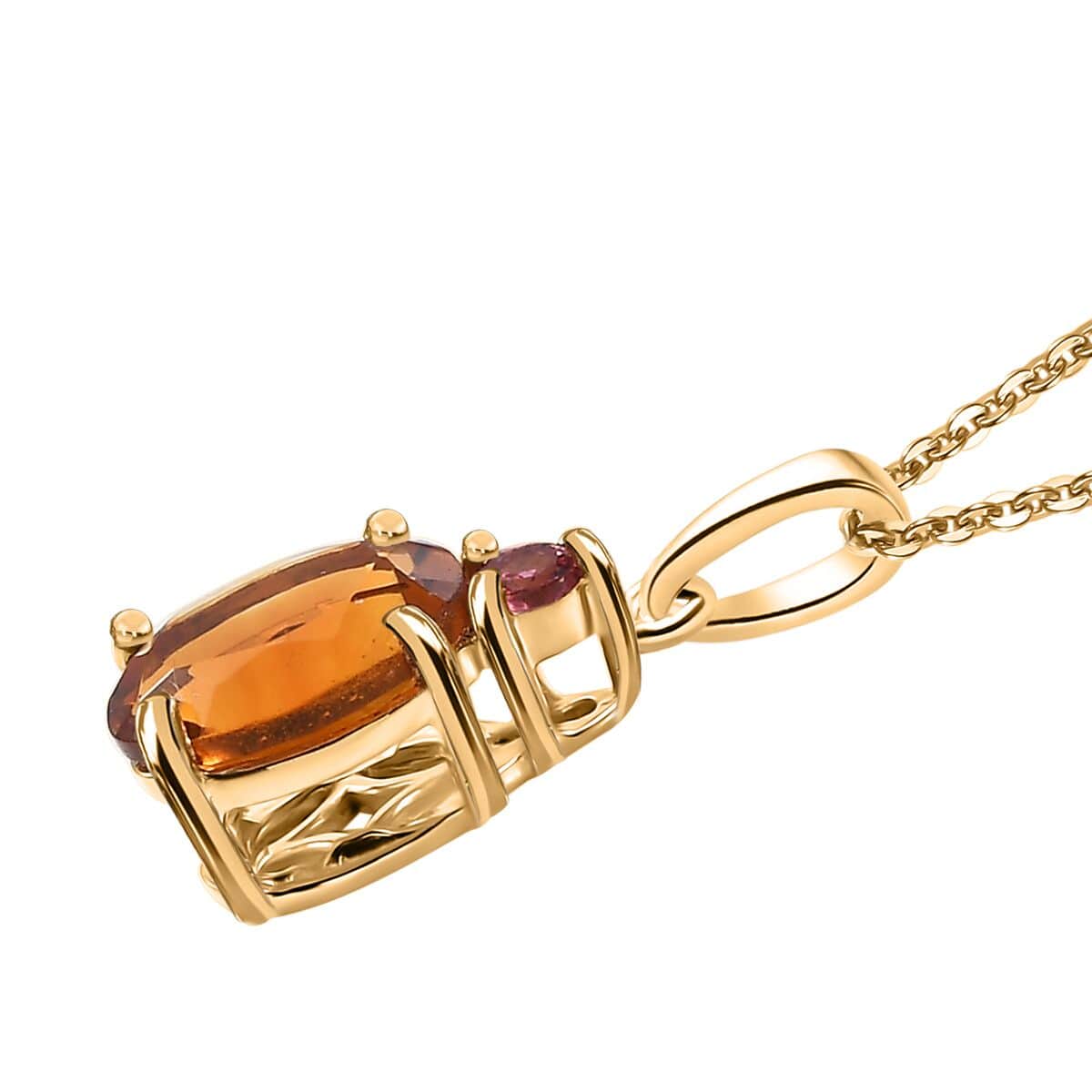 Santa Ana Madeira Citrine and Ouro Fino Rubellite 1.80 ctw Pendant Necklace in 18K Vermeil Yellow Gold Over Sterling Silver image number 3