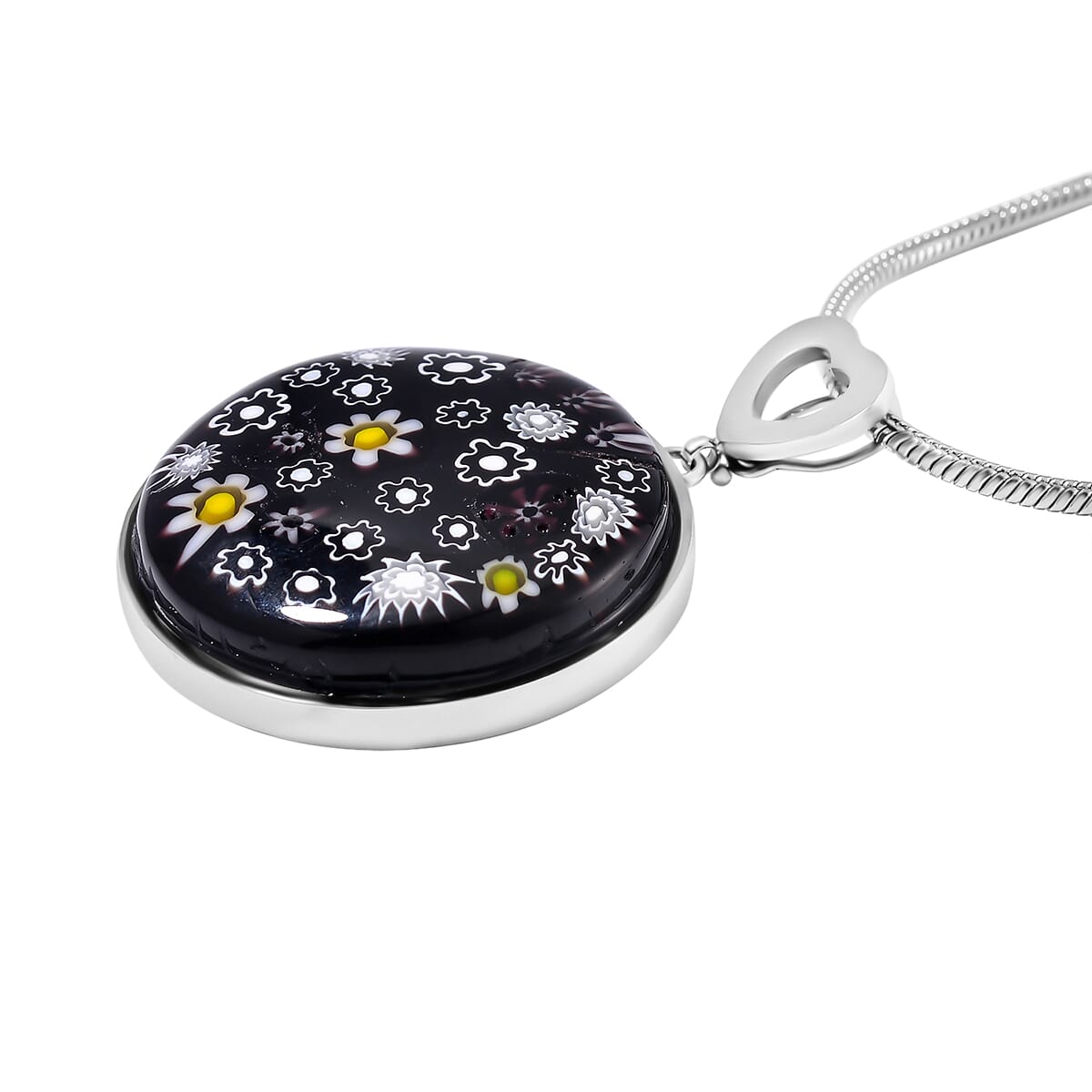 Black Murano Stlye Adjustable Pendant Necklace in Stainless Steel 24-26 Inches image number 2