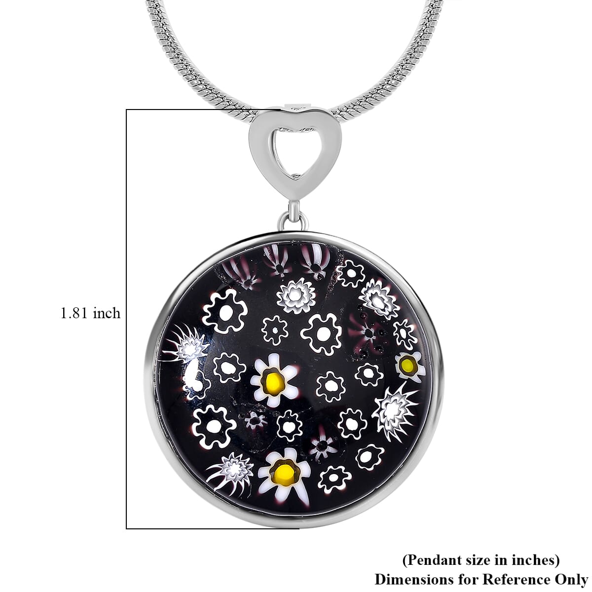 Black Murano Stlye Adjustable Pendant Necklace in Stainless Steel 24-26 Inches image number 5