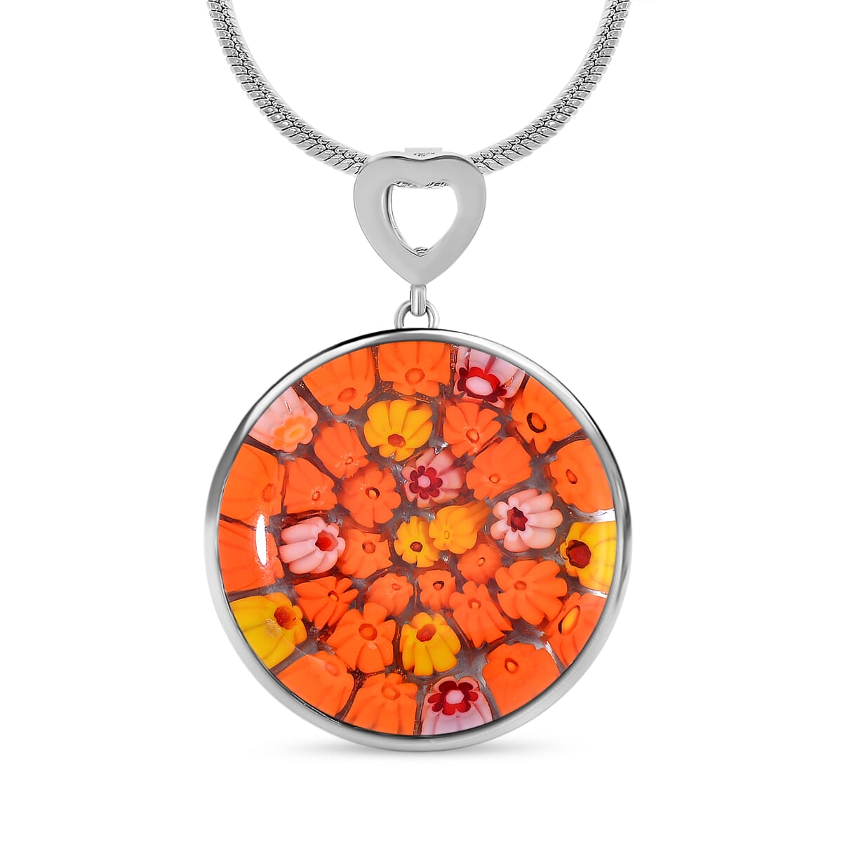 Orange Murano Stlye Adjustable Pendant Necklace in Stainless Steel 24-26 Inches image number 0
