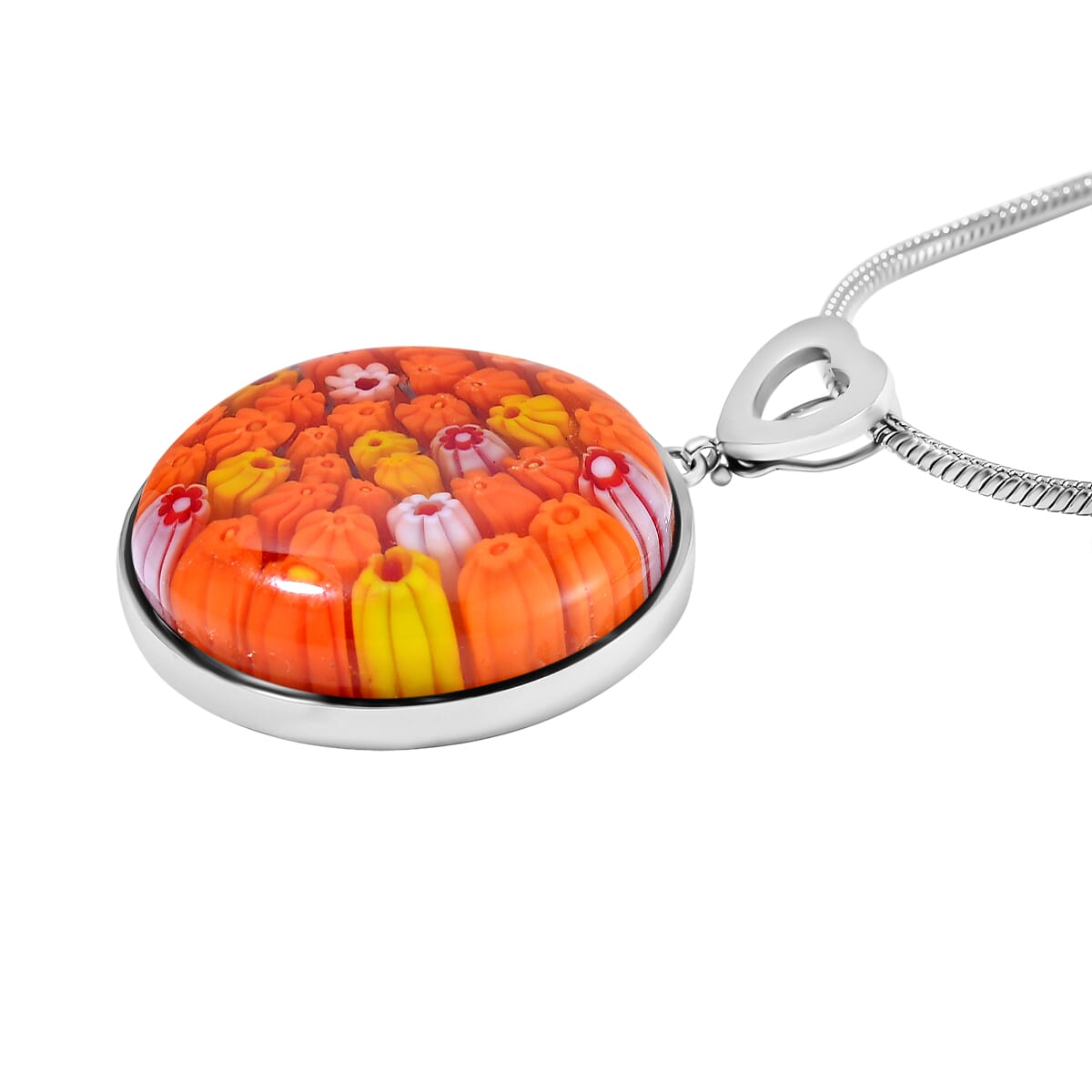 Orange Murano Stlye Adjustable Pendant Necklace in Stainless Steel 24-26 Inches image number 2