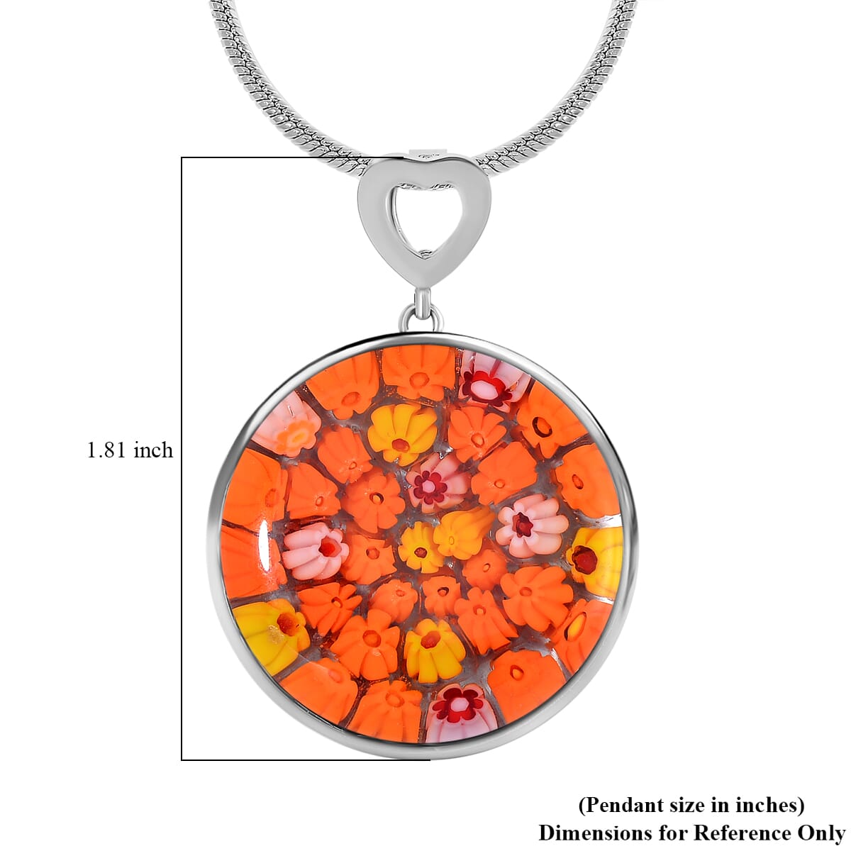Orange Murano Stlye Adjustable Pendant Necklace in Stainless Steel 24-26 Inches image number 5