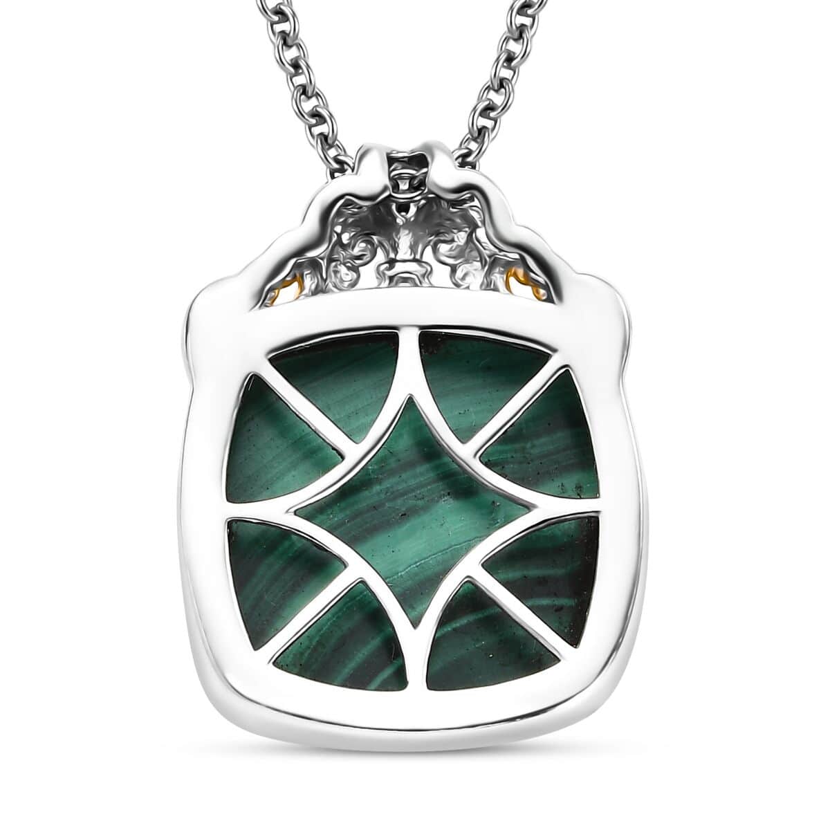 African Malachite and White Zircon 16.35 ctw Verdant Crown Pendant Necklace in 18K Vermeil YG and Rhodium Over Sterling Silver 20 Inches image number 4