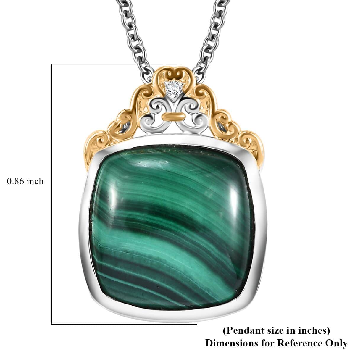 African Malachite and White Zircon 16.35 ctw Verdant Crown Pendant Necklace in 18K Vermeil YG and Rhodium Over Sterling Silver 20 Inches image number 6