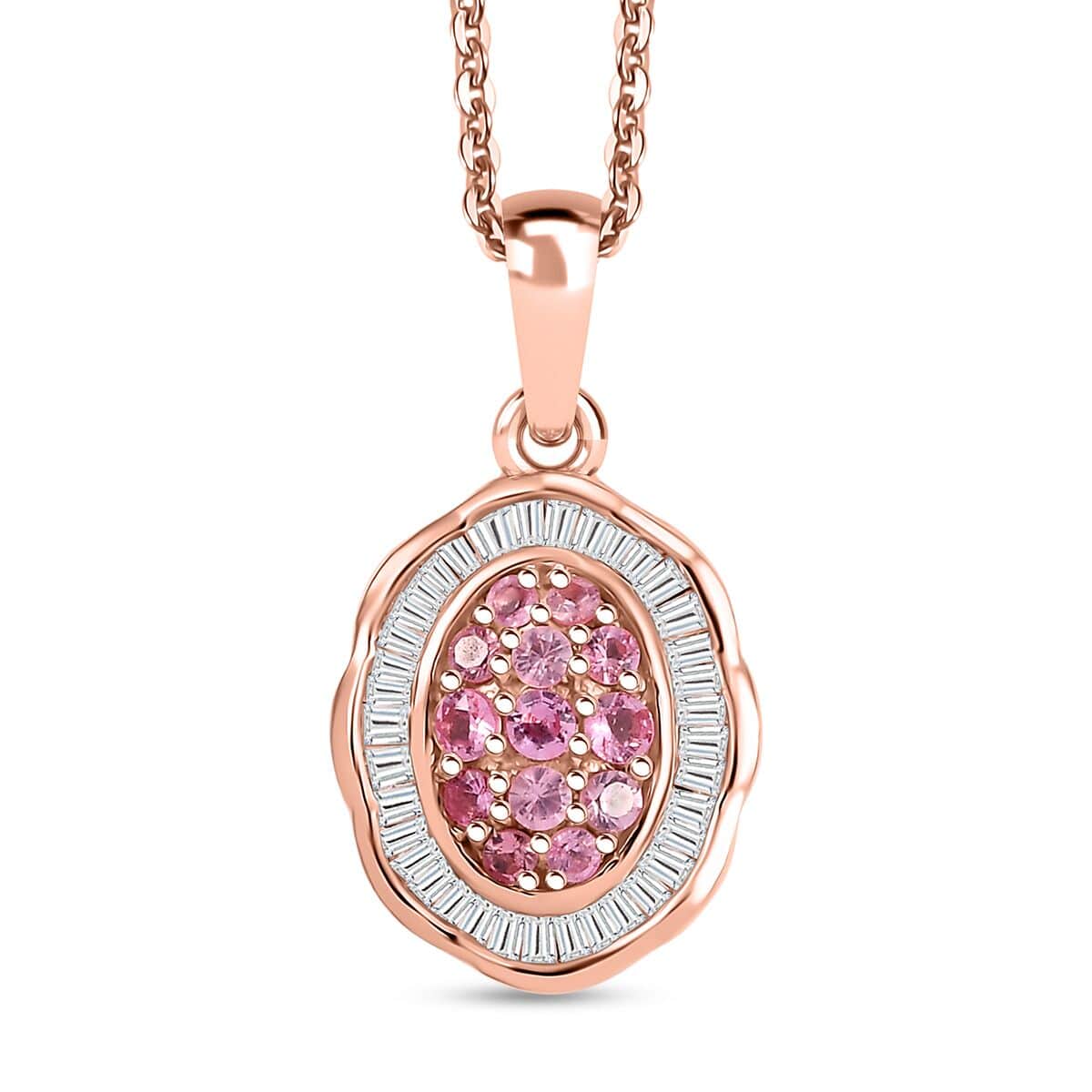 Mahenge Spinel and Diamond 0.70 ctw Blossom Halo Pendant Necklace 20 Inches in 18K Vermeil Rose Gold Over Sterling Silver (Del. in 10-12 Days) image number 0