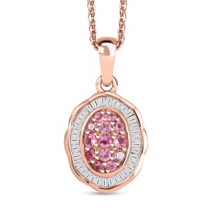 Mahenge Spinel and Diamond 0.70 ctw Blossom Halo Pendant Necklace 20 Inches in 18K Vermeil Rose Gold Over Sterling Silver (Del. in 10-12 Days)