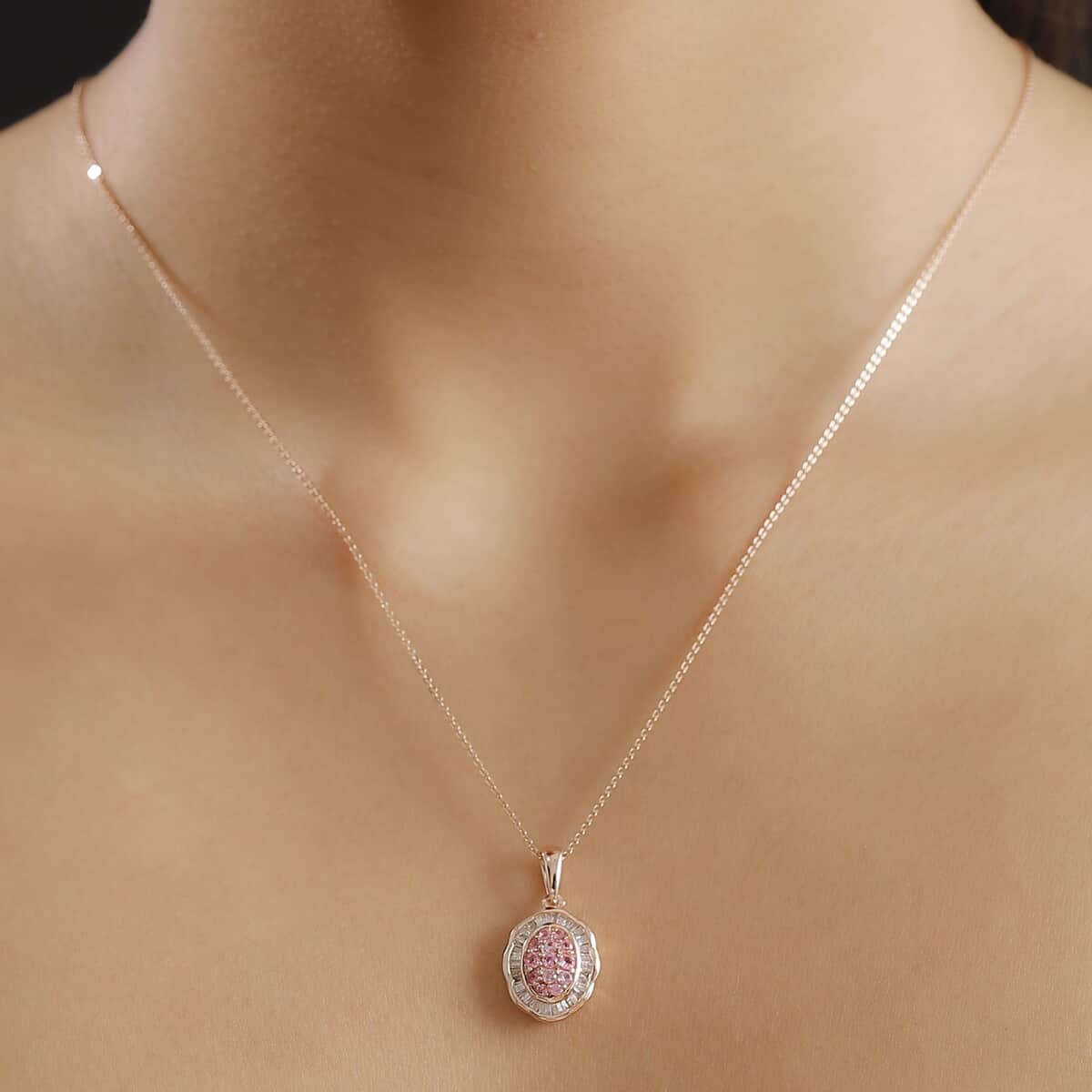 Mahenge Spinel and Diamond 0.70 ctw Blossom Halo Pendant Necklace 20 Inches in 18K Vermeil Rose Gold Over Sterling Silver (Del. in 10-12 Days) image number 2