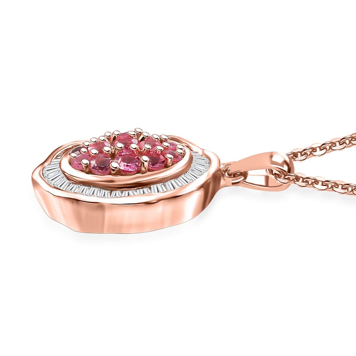 Mahenge Spinel and Diamond 0.70 ctw Blossom Halo Pendant Necklace 20 Inches in 18K Vermeil Rose Gold Over Sterling Silver (Del. in 10-12 Days) image number 3