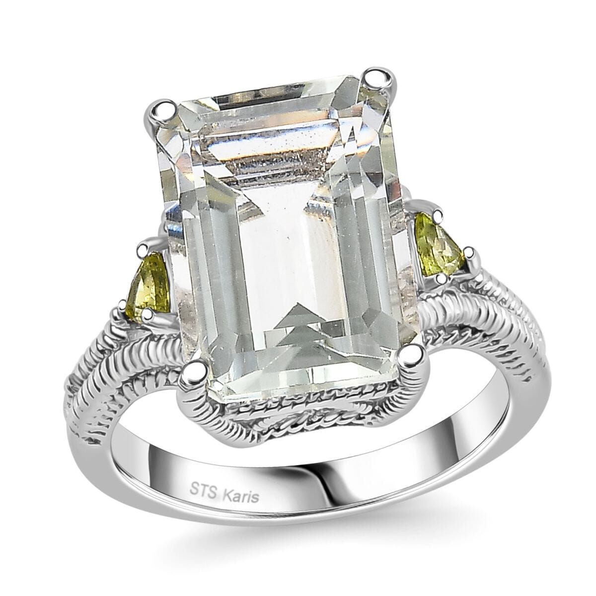 Montezuma Prasiolite and Peridot 20.00 ctw Earrings, Ring (Size 6.0), Pendant in Platinum Bond with Stainless Steel Necklace 20 Inches image number 3
