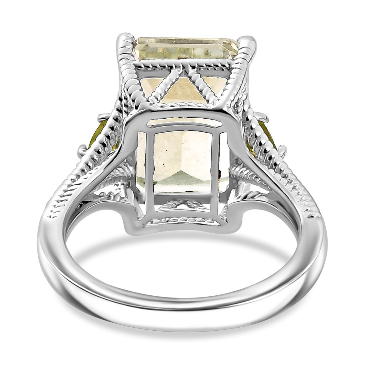Montezuma Prasiolite and Peridot 20.00 ctw Earrings, Ring (Size 6.0), Pendant in Platinum Bond with Stainless Steel Necklace 20 Inches image number 5