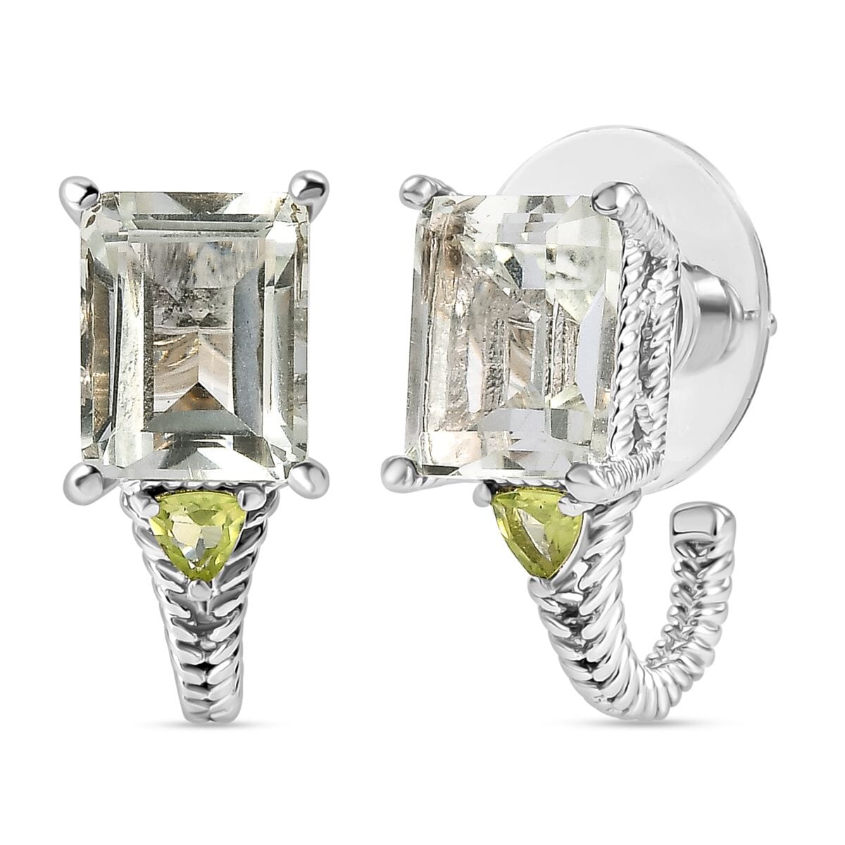 Montezuma Prasiolite and Peridot 20.00 ctw Earrings, Ring (Size 6.0), Pendant in Platinum Bond with Stainless Steel Necklace 20 Inches image number 8