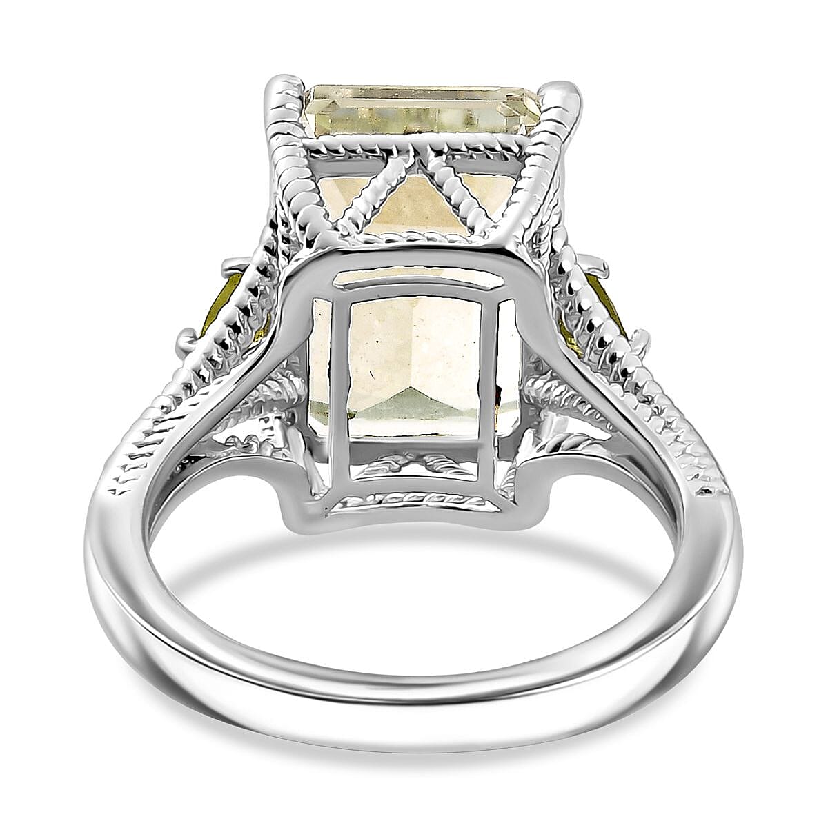 Montezuma Prasiolite and Peridot 20.00 ctw Earrings, Ring (Size 8.0), Pendant in Platinum Bond with Stainless Steel Necklace 20 Inches image number 5