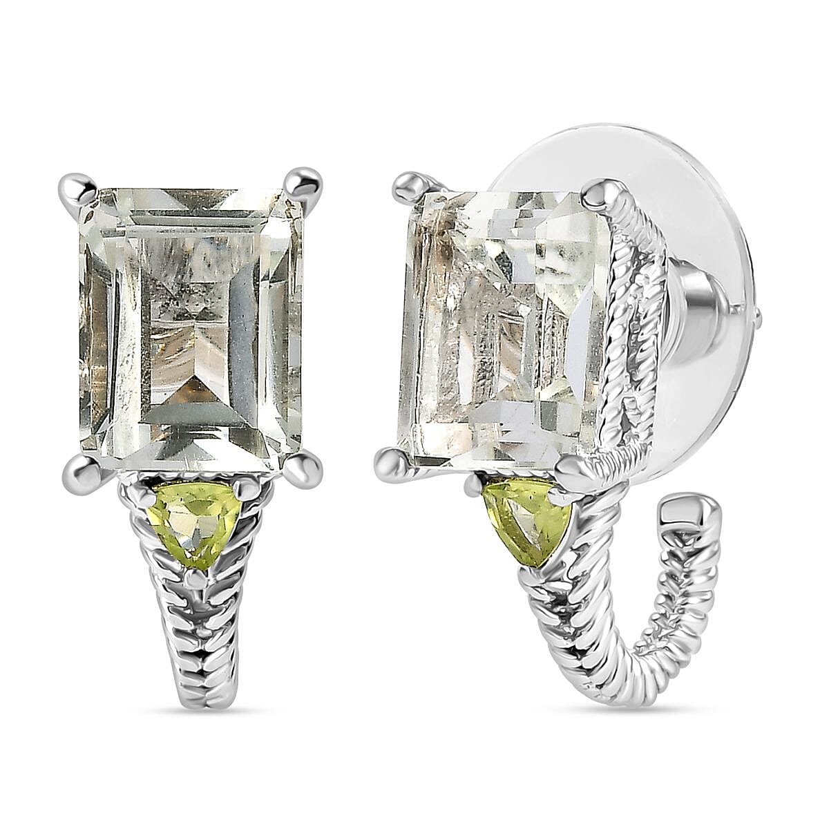 Montezuma Prasiolite and Peridot 20.00 ctw Earrings, Ring (Size 8.0), Pendant in Platinum Bond with Stainless Steel Necklace 20 Inches image number 8