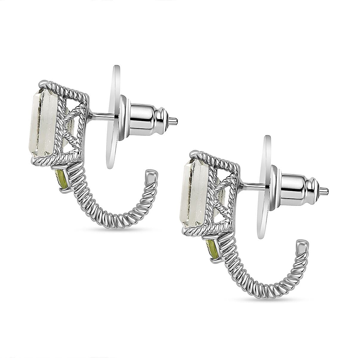 Montezuma Prasiolite and Peridot 20.00 ctw Earrings, Ring (Size 11.0), Pendant in Platinum Bond with Stainless Steel Necklace 20 Inches