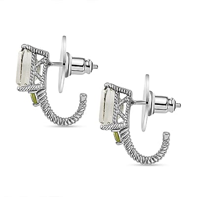 Montezuma Prasiolite and Peridot 20.00 ctw Earrings, Ring (Size 11.0), Pendant in Platinum Bond with Stainless Steel Necklace 20 Inches