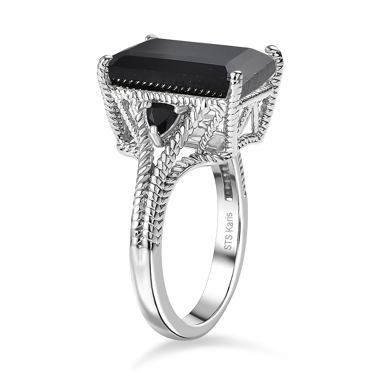 Karis Thai Black Spinel 22.10 ctw Earrings, Ring (Size 8.0) and Pendant in Platinum Bond with Stainless Steel Necklace 20 Inches image number 4