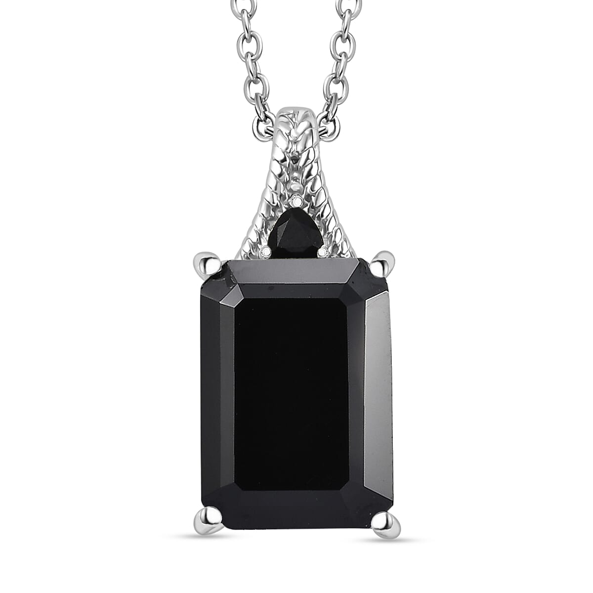 Karis Thai Black Spinel 22.10 ctw Earrings, Ring (Size 8.0) and Pendant in Platinum Bond with Stainless Steel Necklace 20 Inches image number 6