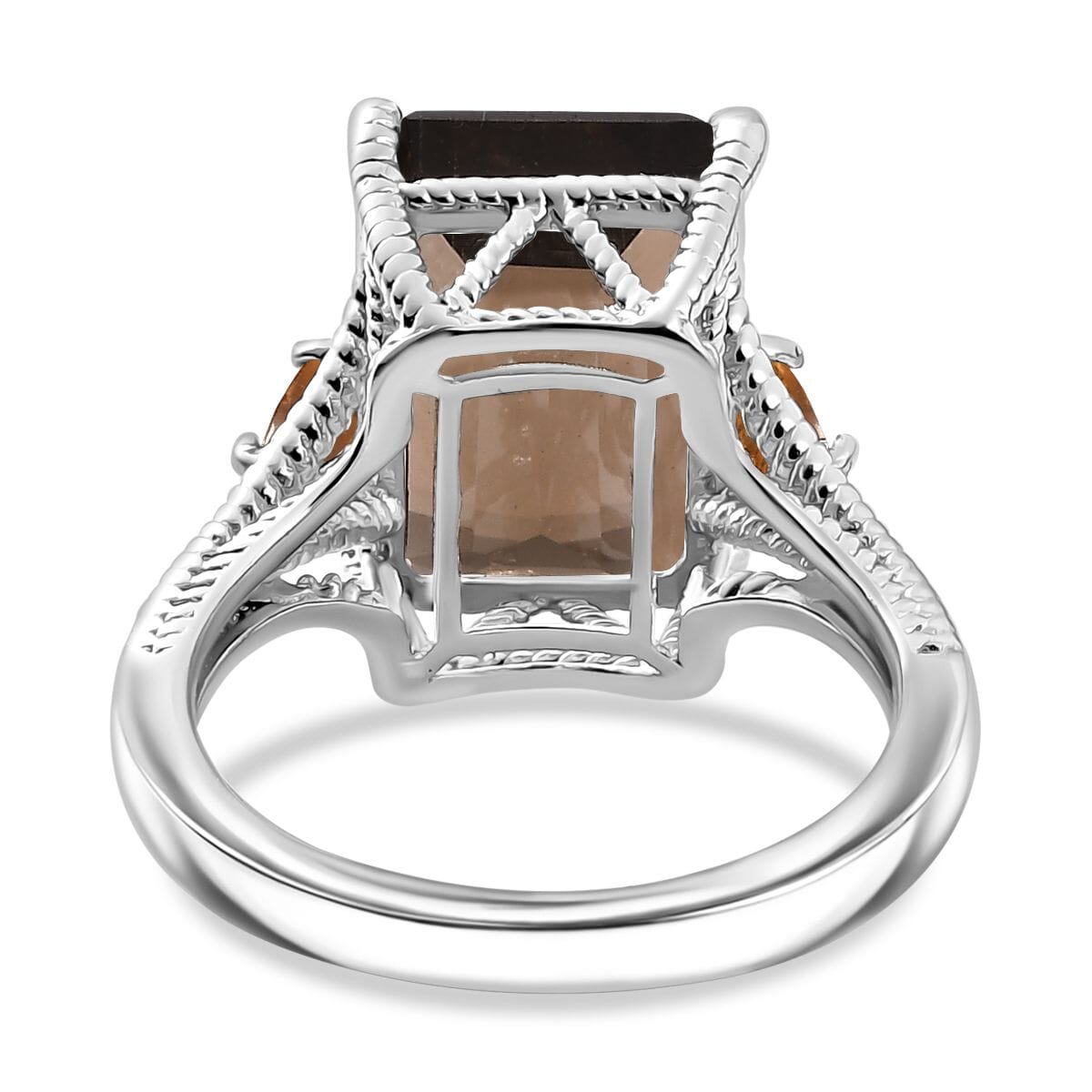 Brazilian Smoky Quartz and Brazilian Citrine 21.50 ctw Earrings, Ring (Size 8.0), Pendant in Platinum Bond with Stainless Steel Necklace 20 Inches image number 5