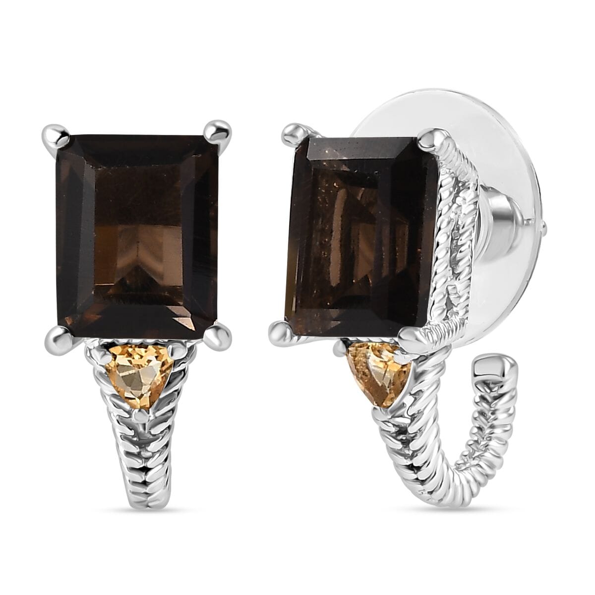 Brazilian Smoky Quartz and Brazilian Citrine 21.50 ctw Earrings, Ring (Size 8.0), Pendant in Platinum Bond with Stainless Steel Necklace 20 Inches image number 8