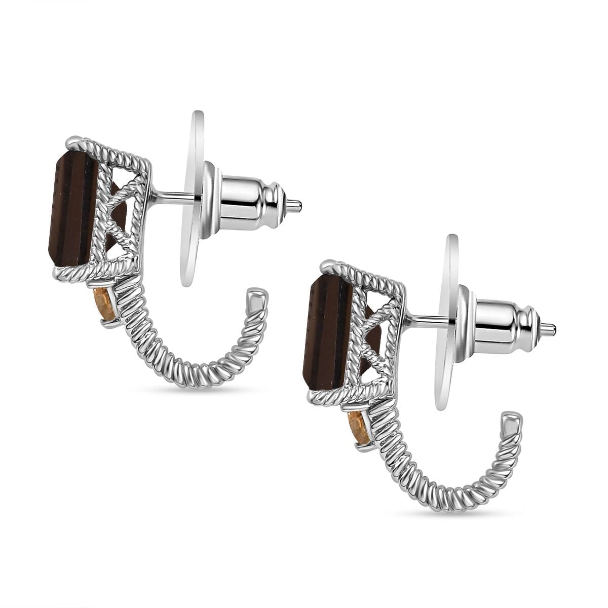 Brazilian Smoky Quartz and Brazilian Citrine 21.50 ctw Earrings, Ring (Size 8.0), Pendant in Platinum Bond with Stainless Steel Necklace 20 Inches image number 9