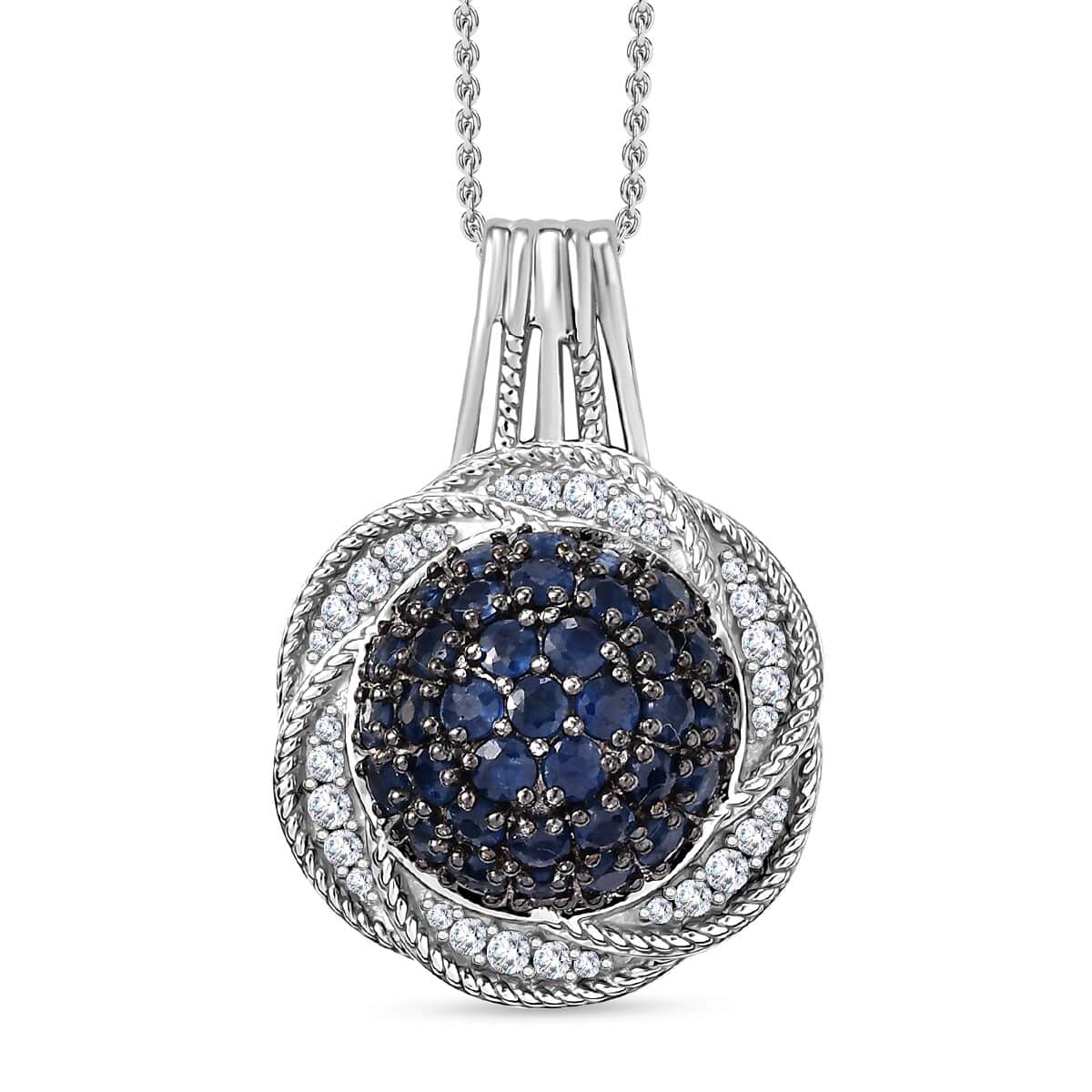 Madagascar Blue Sapphire and White Zircon 3.35 ctw Radiant Galaxy Pendant Necklace in Rhodium Over Sterling Silver 20 Inches image number 0