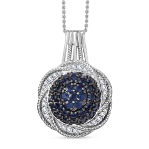 Madagascar Blue Sapphire and White Zircon 3.35 ctw Radiant Galaxy Pendant Necklace in Rhodium Over Sterling Silver 20 Inches