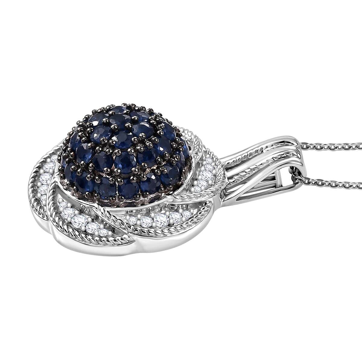 Madagascar Blue Sapphire and White Zircon 3.35 ctw Radiant Galaxy Pendant Necklace in Rhodium Over Sterling Silver 20 Inches image number 3