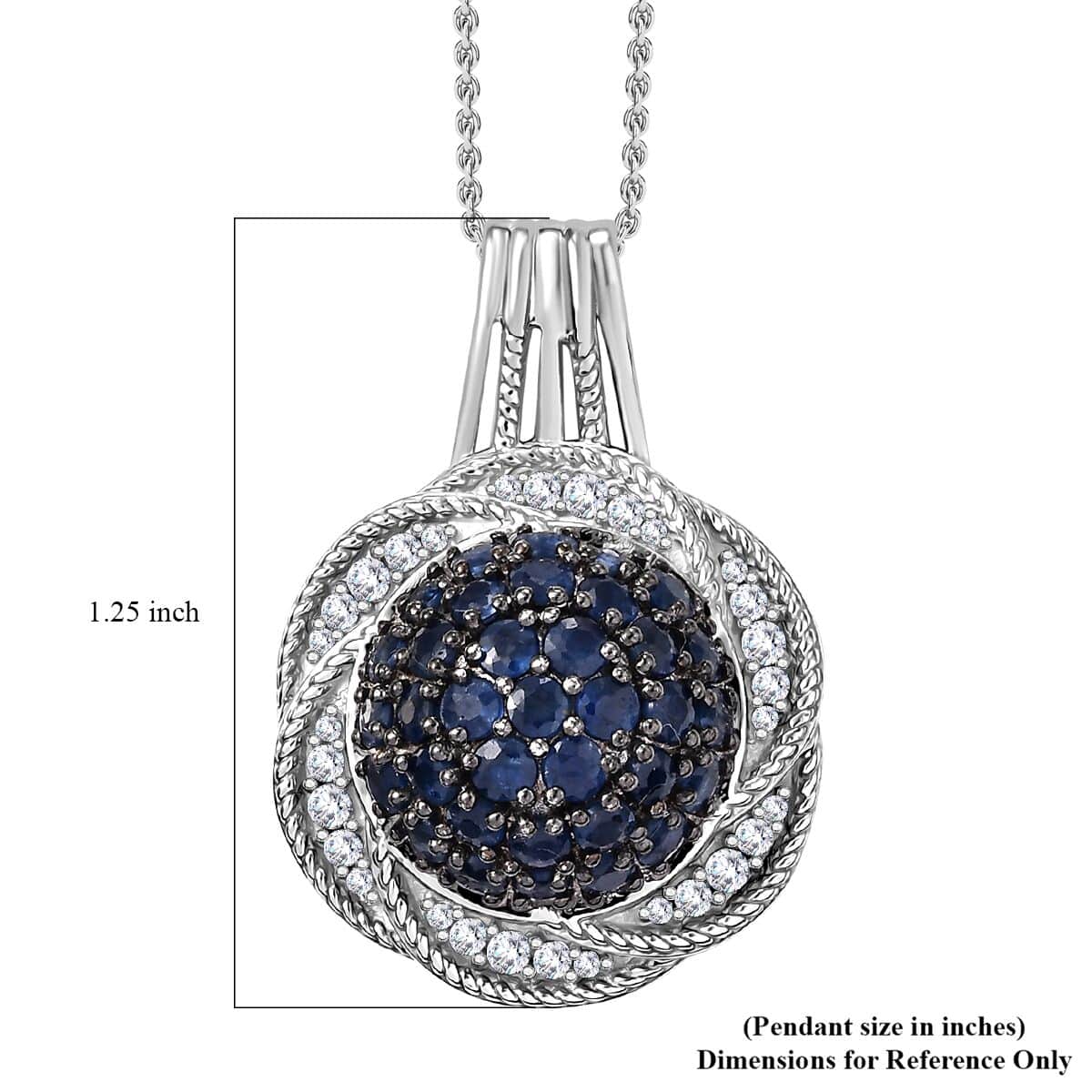 Madagascar Blue Sapphire and White Zircon 3.35 ctw Radiant Galaxy Pendant Necklace in Rhodium Over Sterling Silver 20 Inches image number 6