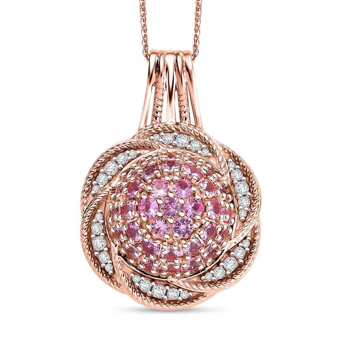 Madagascar Pink Sapphire and White Zircon 3.60 ctw Radiant Galaxy Pendant Necklace in 18K Vermeil Rose Gold Over Sterling Silver 20 Inches image number 0