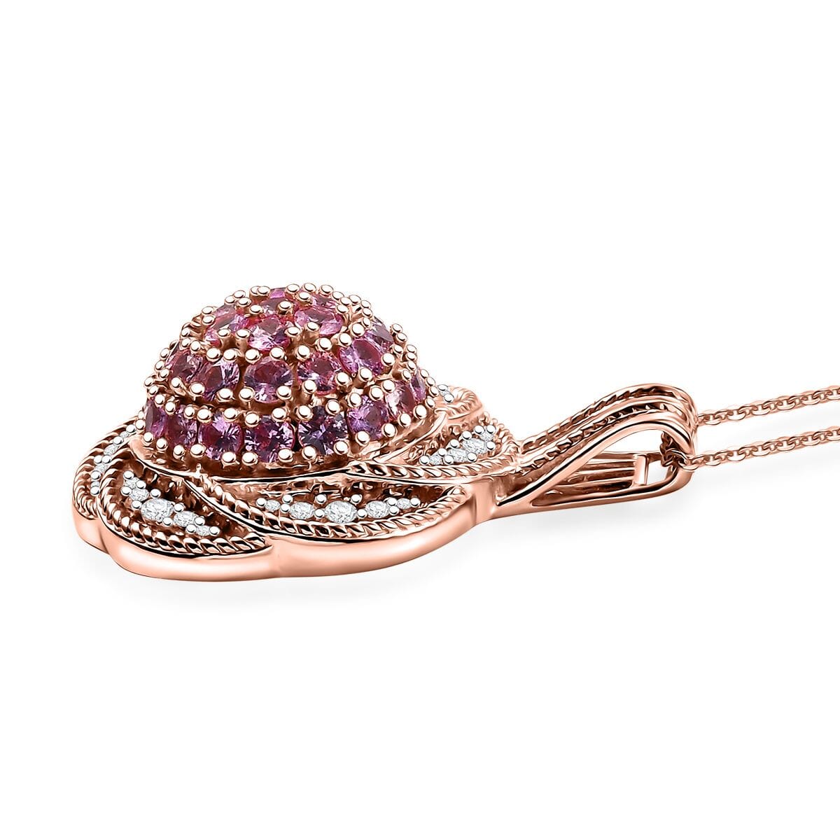 Madagascar Pink Sapphire and White Zircon 3.60 ctw Radiant Galaxy Pendant Necklace in 18K Vermeil Rose Gold Over Sterling Silver 20 Inches image number 3