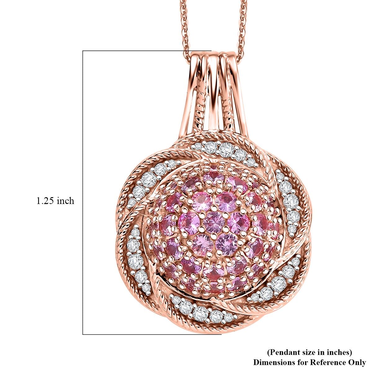 Madagascar Pink Sapphire and White Zircon 3.60 ctw Radiant Galaxy Pendant Necklace in 18K Vermeil Rose Gold Over Sterling Silver 20 Inches image number 6