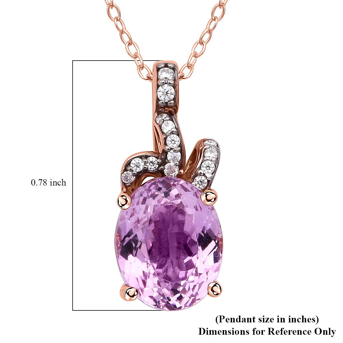 Patroke Kunzite and Moissanite 3.60 ctw Love Knot Pendant Necklace in Vermeil Rose Gold Over Sterling Silver 20 Inches