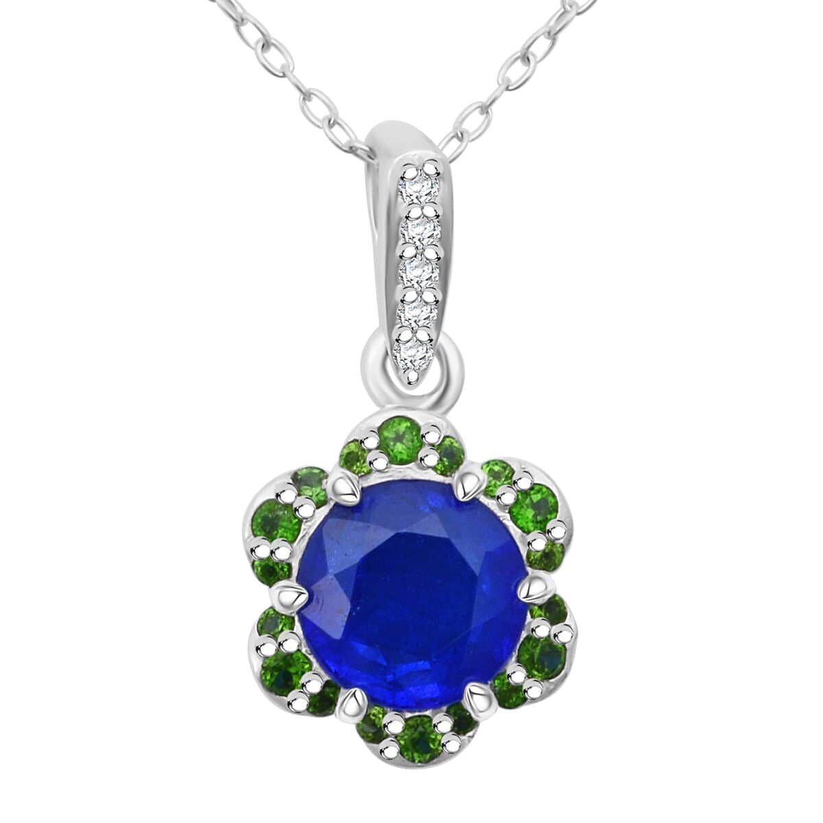 Tanzanian Blue Spinel (DF) and Multi Gemstone 2.15 ctw Ocean Garden Pendant Necklace in Rhodium Over Sterling Silver 20 Inches image number 0