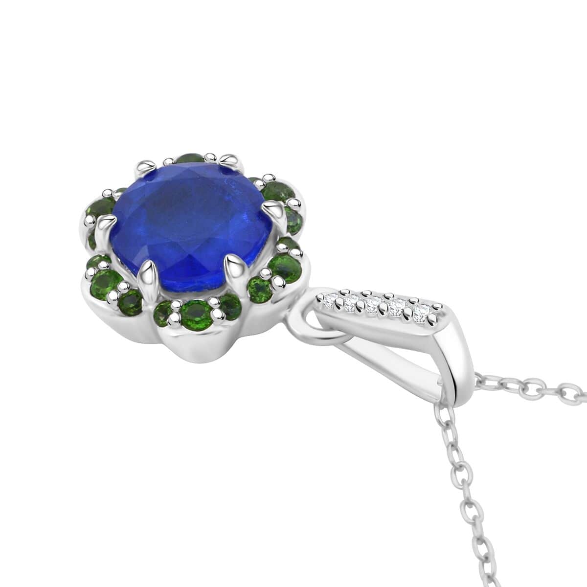 Tanzanian Blue Spinel (DF) and Multi Gemstone 2.15 ctw Ocean Garden Pendant Necklace in Rhodium Over Sterling Silver 20 Inches image number 2