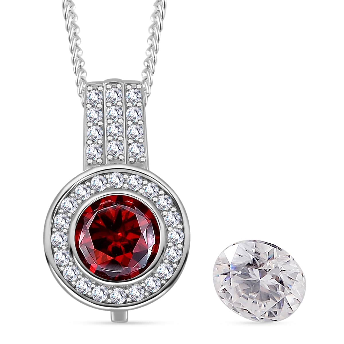 Red and White Moissanite 2.65 ctw Interchangeable Halo Pendant Necklace in Rhodium Over Sterling Silver 20 Inches image number 0