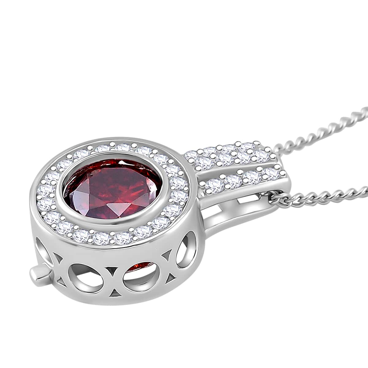 Red and White Moissanite 2.65 ctw Interchangeable Halo Pendant Necklace in Rhodium Over Sterling Silver 20 Inches image number 2