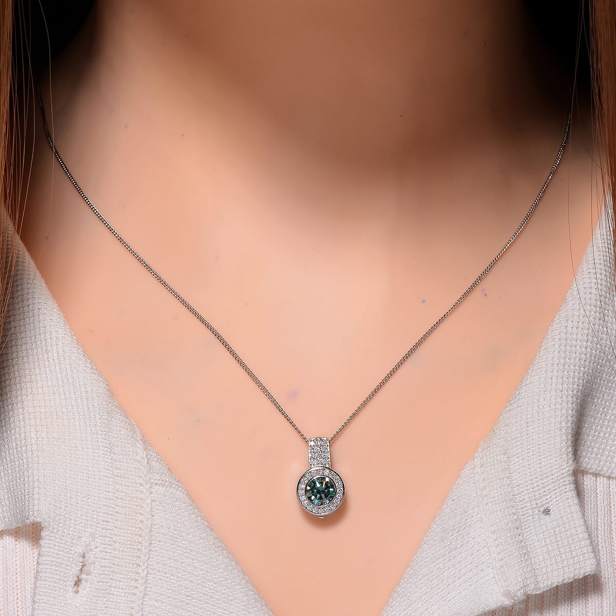 Blue and White Moissanite 2.65 ctw Interchangeable Halo Pendant Necklace in Rhodium Over Sterling Silver 20 Inches image number 1