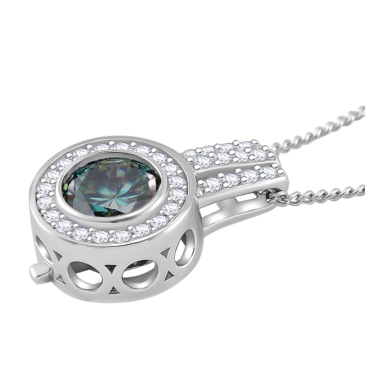Blue and White Moissanite 2.65 ctw Interchangeable Halo Pendant Necklace in Rhodium Over Sterling Silver 20 Inches image number 2