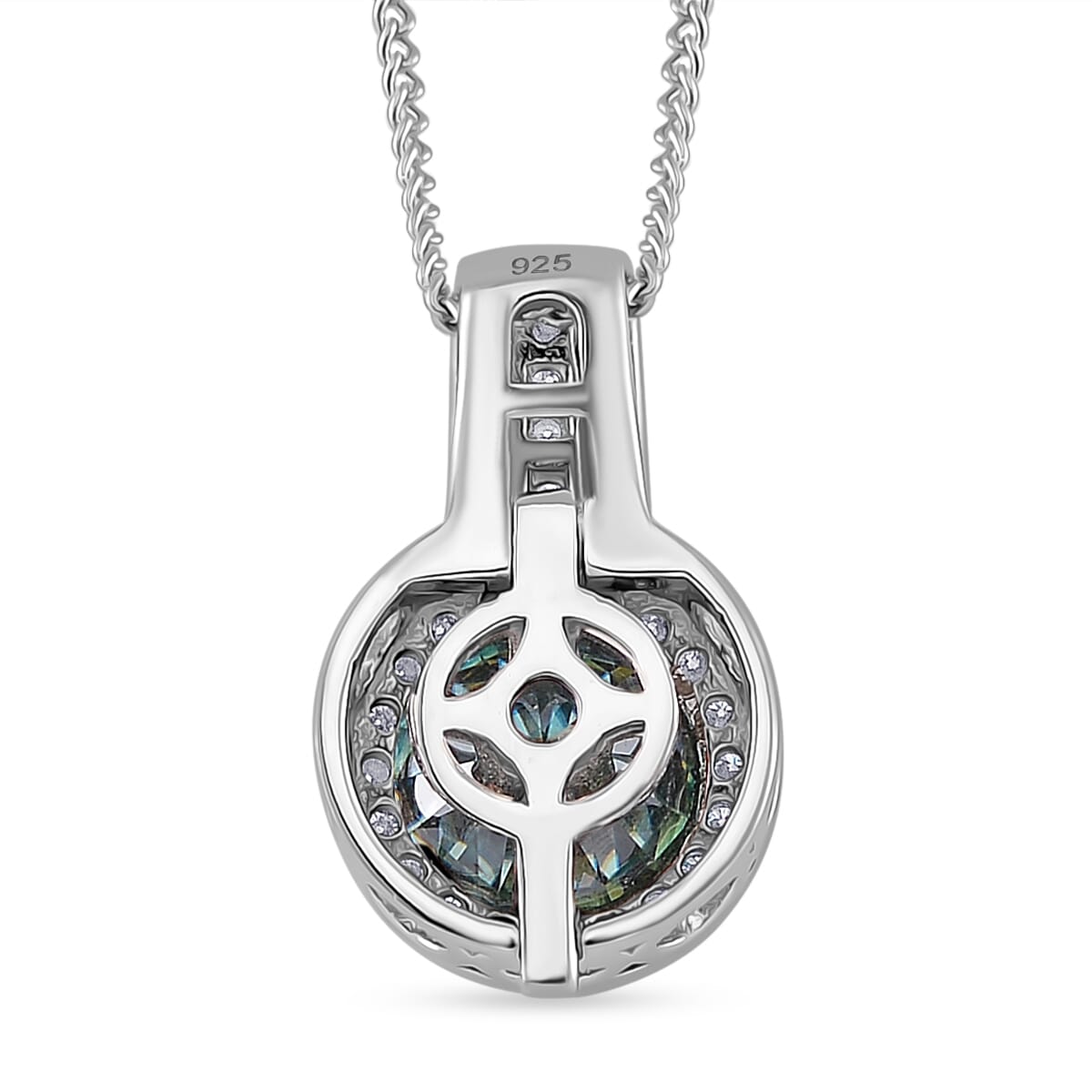 Blue and White Moissanite 2.65 ctw Interchangeable Halo Pendant Necklace in Rhodium Over Sterling Silver 20 Inches image number 3