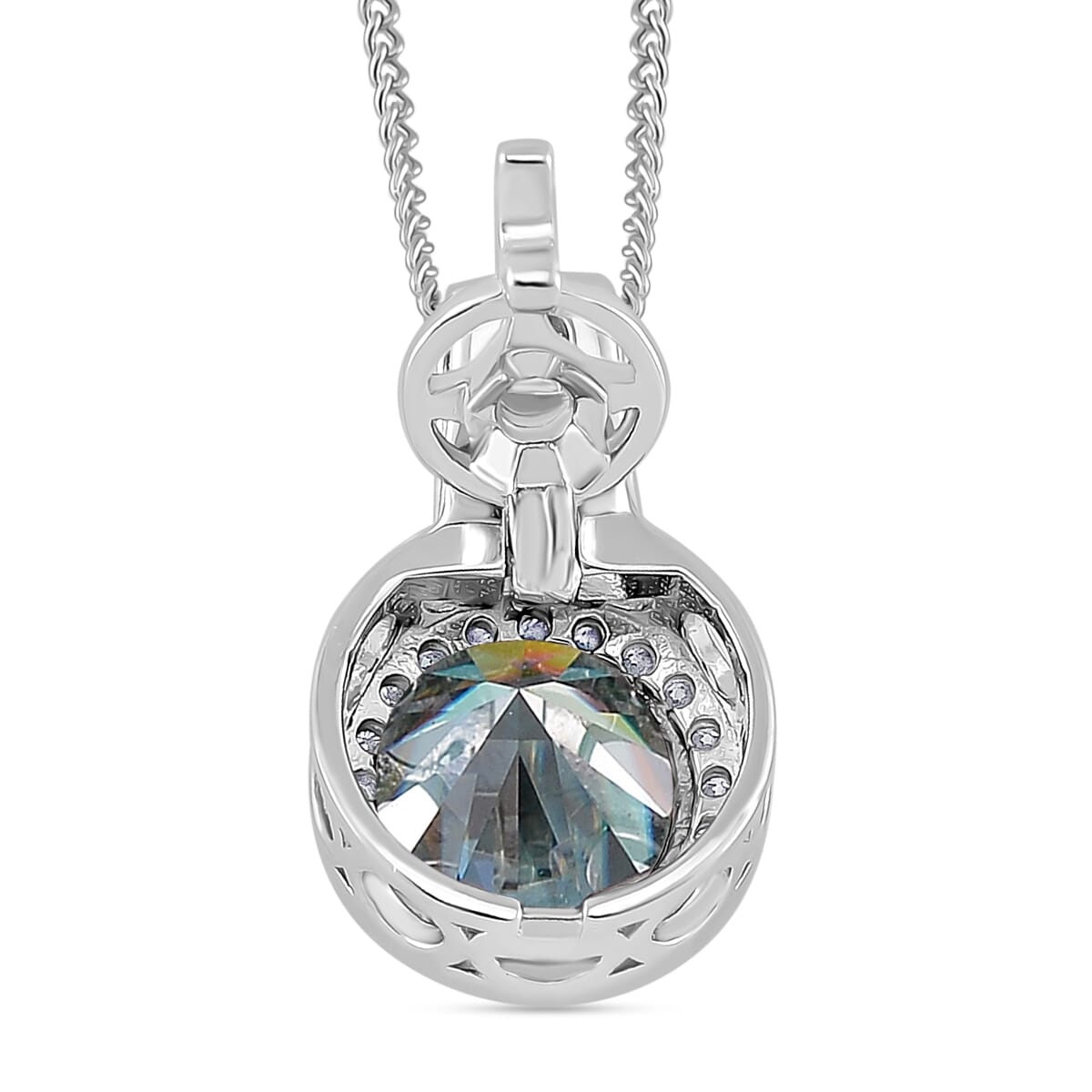 Blue and White Moissanite 2.65 ctw Interchangeable Halo Pendant Necklace in Rhodium Over Sterling Silver 20 Inches image number 4
