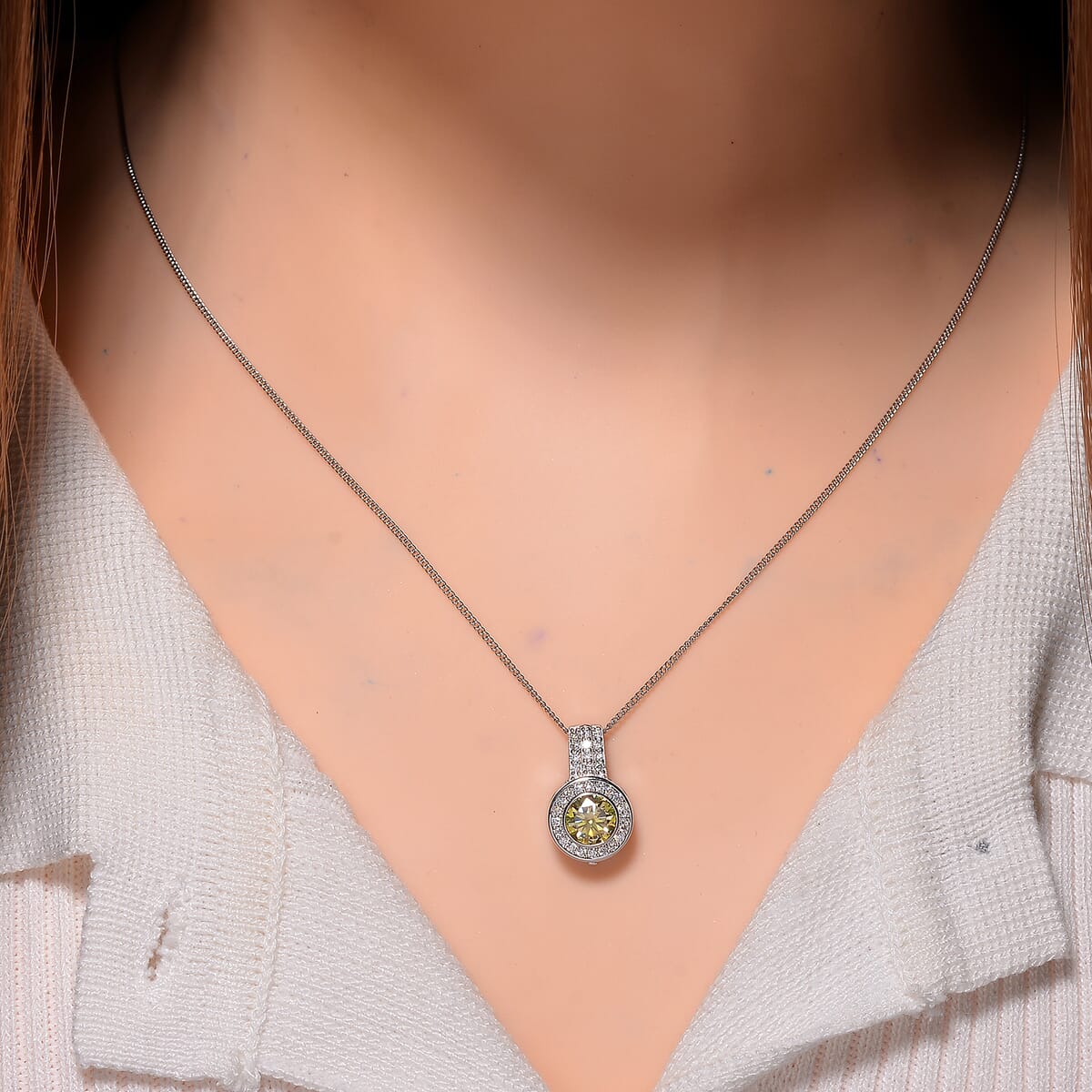 Yellow and White Moissanite 2.60 ctw Interchangeable Halo Pendant Necklace in Rhodium Over Sterling Silver 20 Inches image number 1