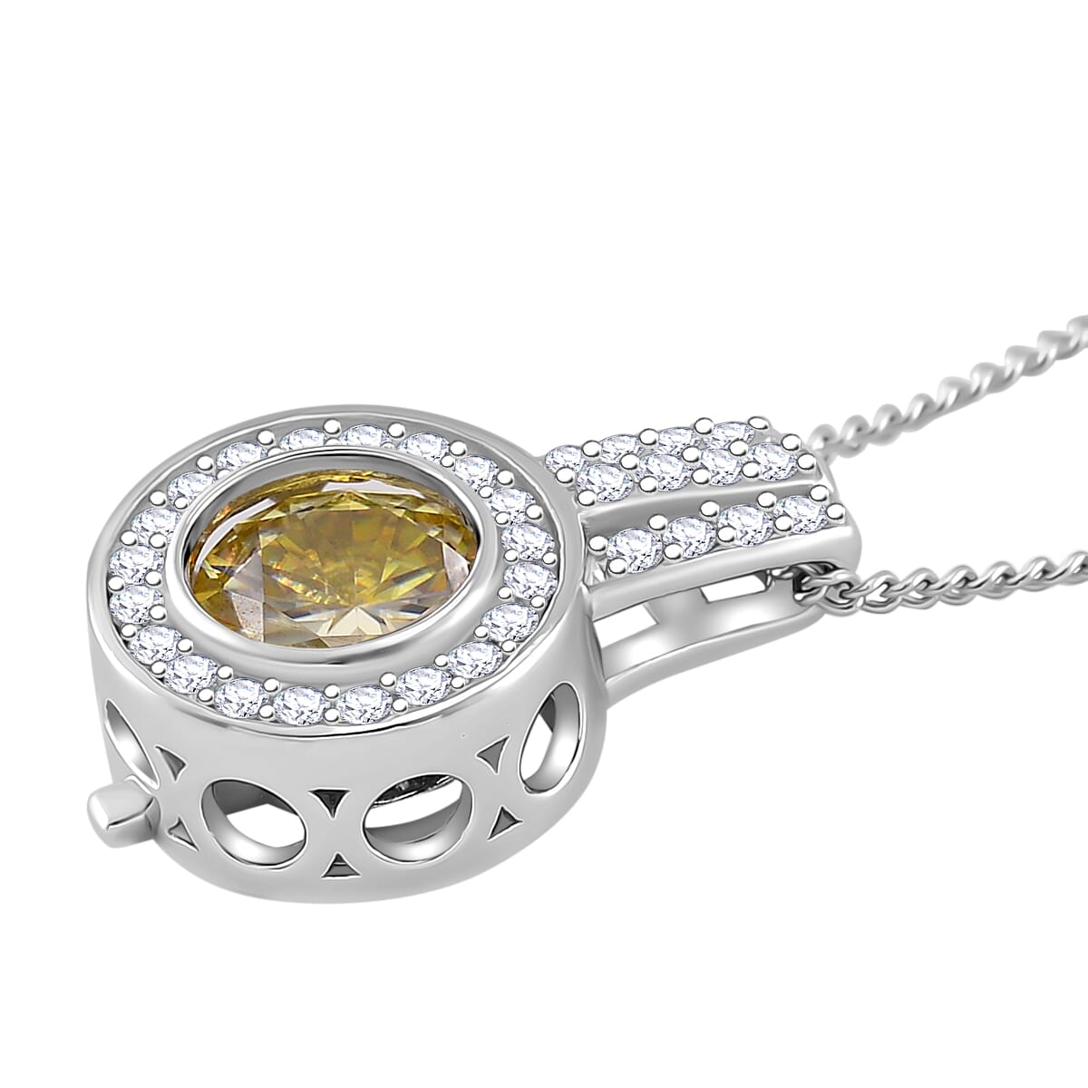 Yellow and White Moissanite 2.60 ctw Interchangeable Halo Pendant Necklace in Rhodium Over Sterling Silver 20 Inches image number 2