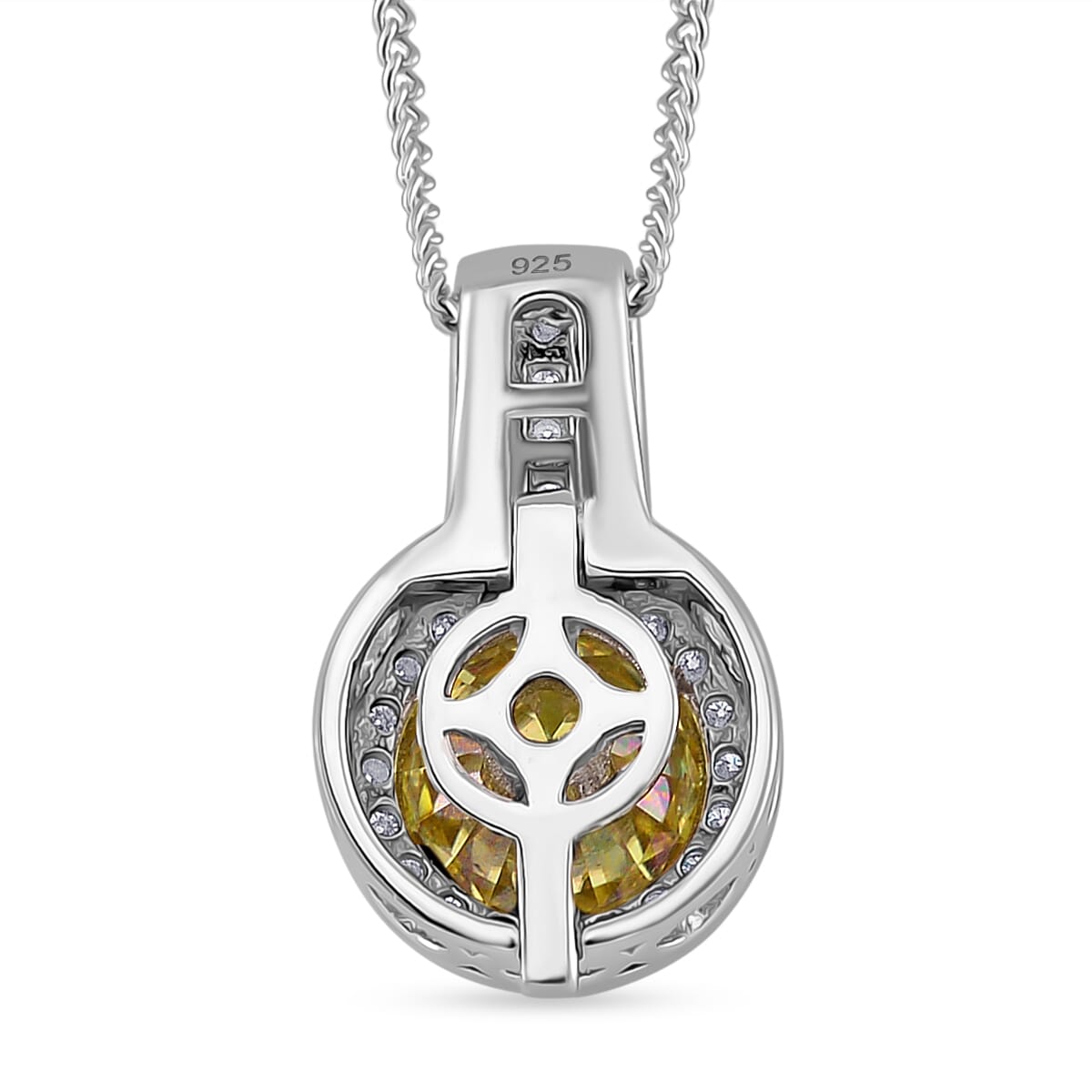 Yellow and White Moissanite 2.60 ctw Interchangeable Halo Pendant Necklace in Rhodium Over Sterling Silver 20 Inches image number 3