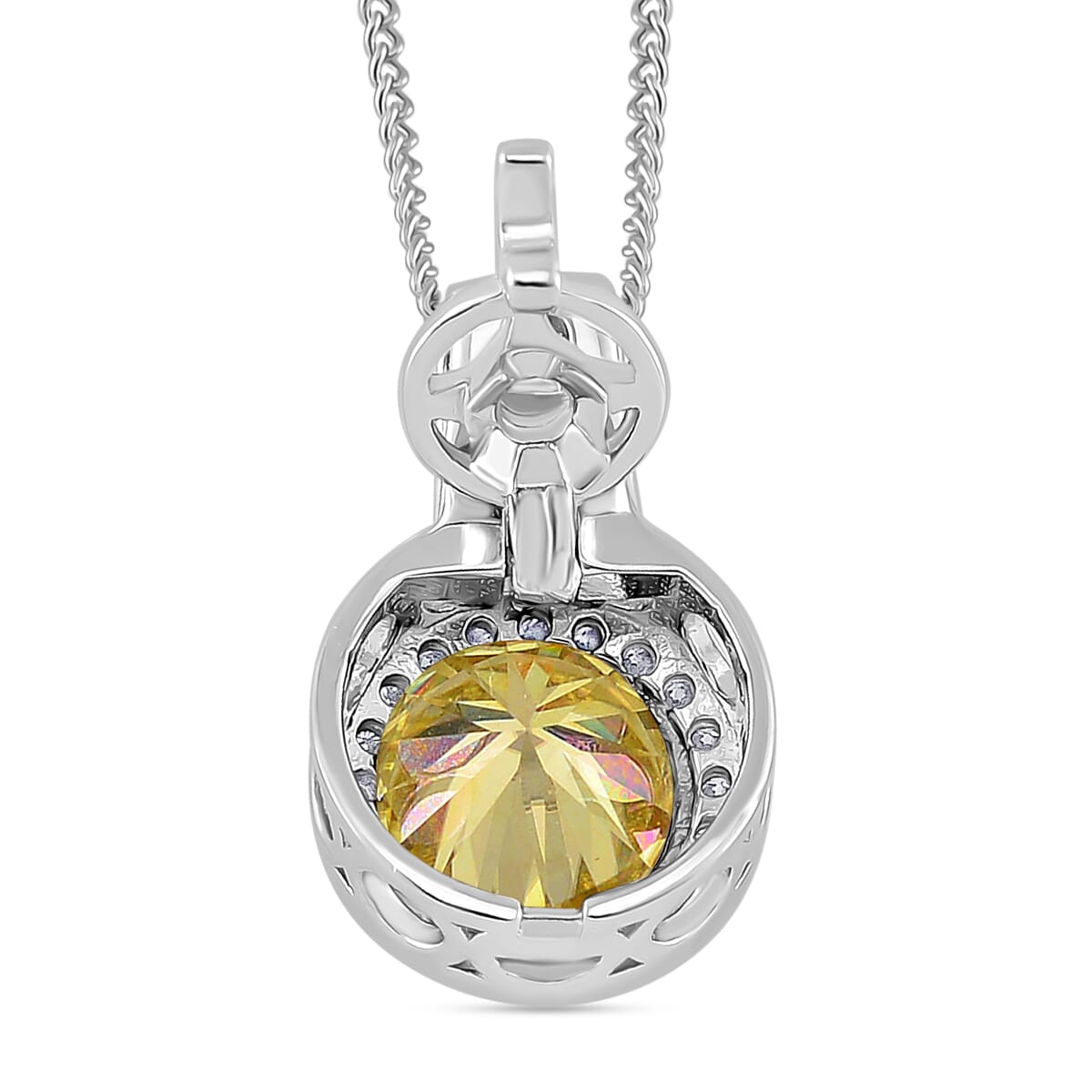 Yellow and White Moissanite 2.60 ctw Interchangeable Halo Pendant Necklace in Rhodium Over Sterling Silver 20 Inches image number 4