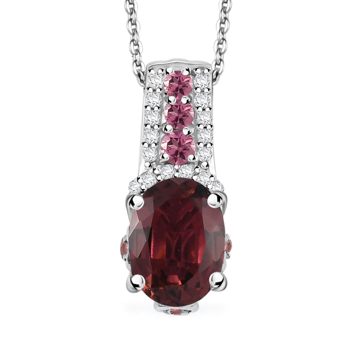 Premium Ouro Fino Rubellite and White Zircon 1.40 ctw Eternal Glow Pendant Necklace in Rhodium Over Sterling Silver 20 Inches image number 0