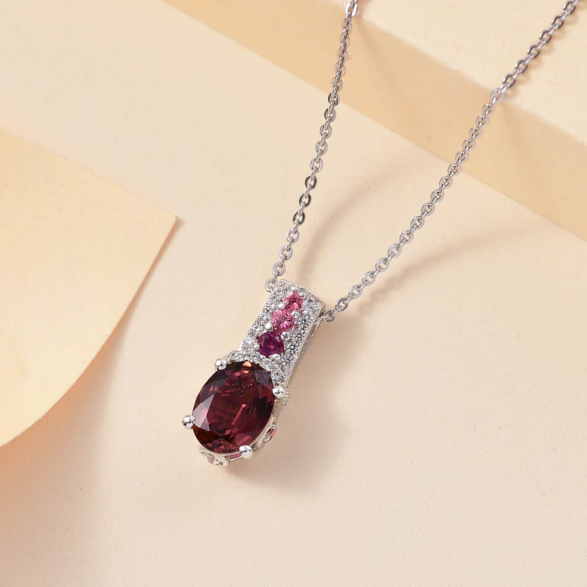 Premium Ouro Fino Rubellite and White Zircon 1.40 ctw Eternal Glow Pendant Necklace in Rhodium Over Sterling Silver 20 Inches image number 1