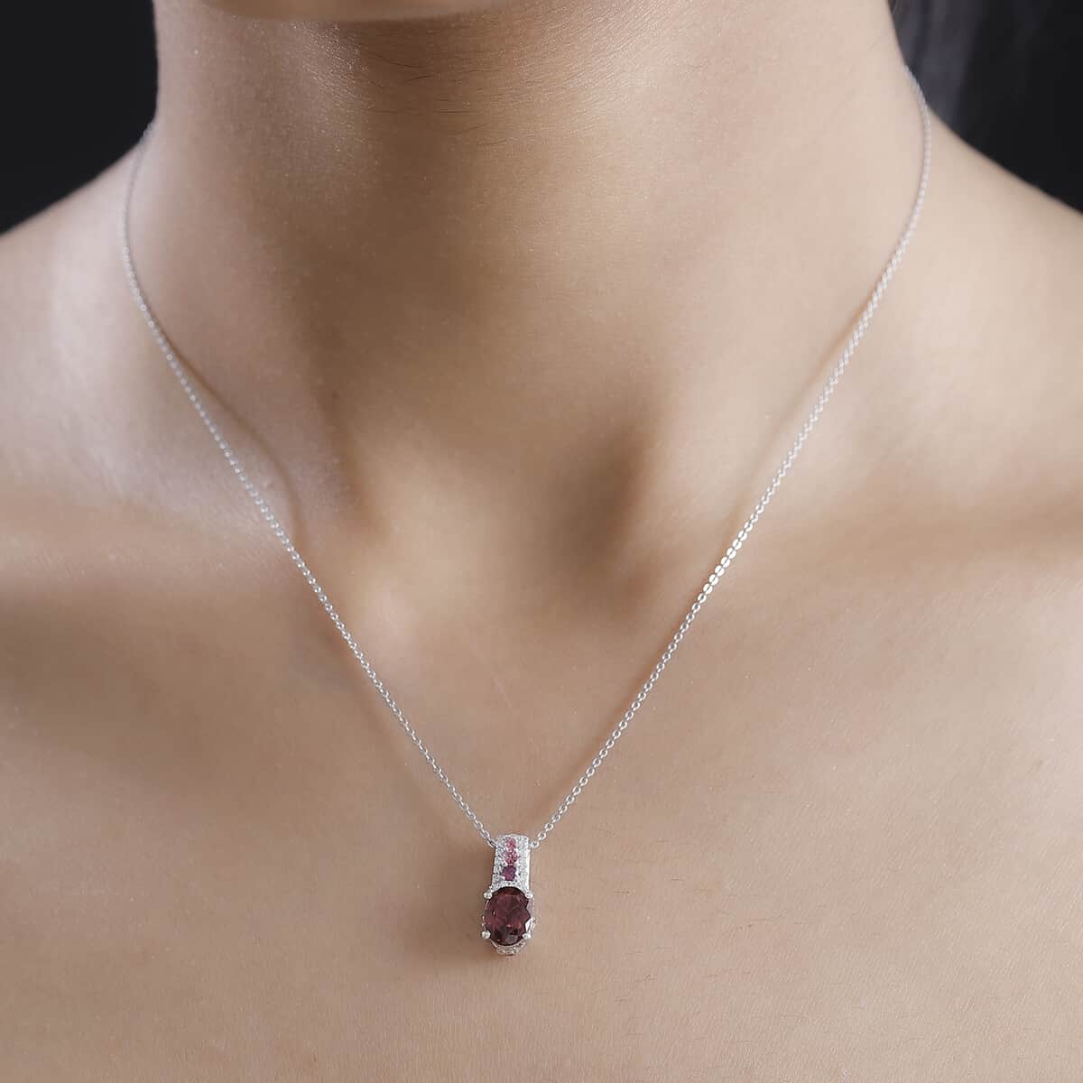 Premium Ouro Fino Rubellite and White Zircon 1.40 ctw Eternal Glow Pendant Necklace in Rhodium Over Sterling Silver 20 Inches image number 2